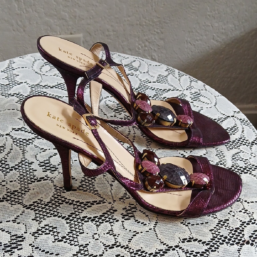 Kate Spade Purple Strappy Sandals with Gem Stone Accents - Picture 5 of 8